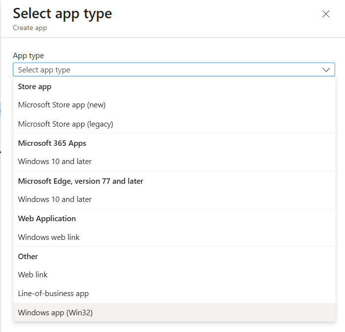 Intune Create App Type